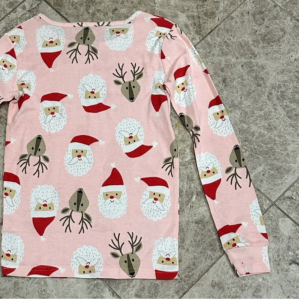 Carter’s Holiday Pajama Set NEW Pink Santa Reindeer 2pc Set Cotton Size 10
